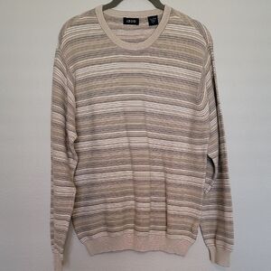 Y2K IZOD Men Chunky Knit Sweater Size L Crewneck Old Money Academia Grandpa Tan